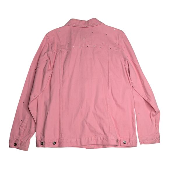 Vtg Y2K Quacker Factory Pink Rhinestone Embellished Cotton Denim Jacket S - Picture 2 of 5